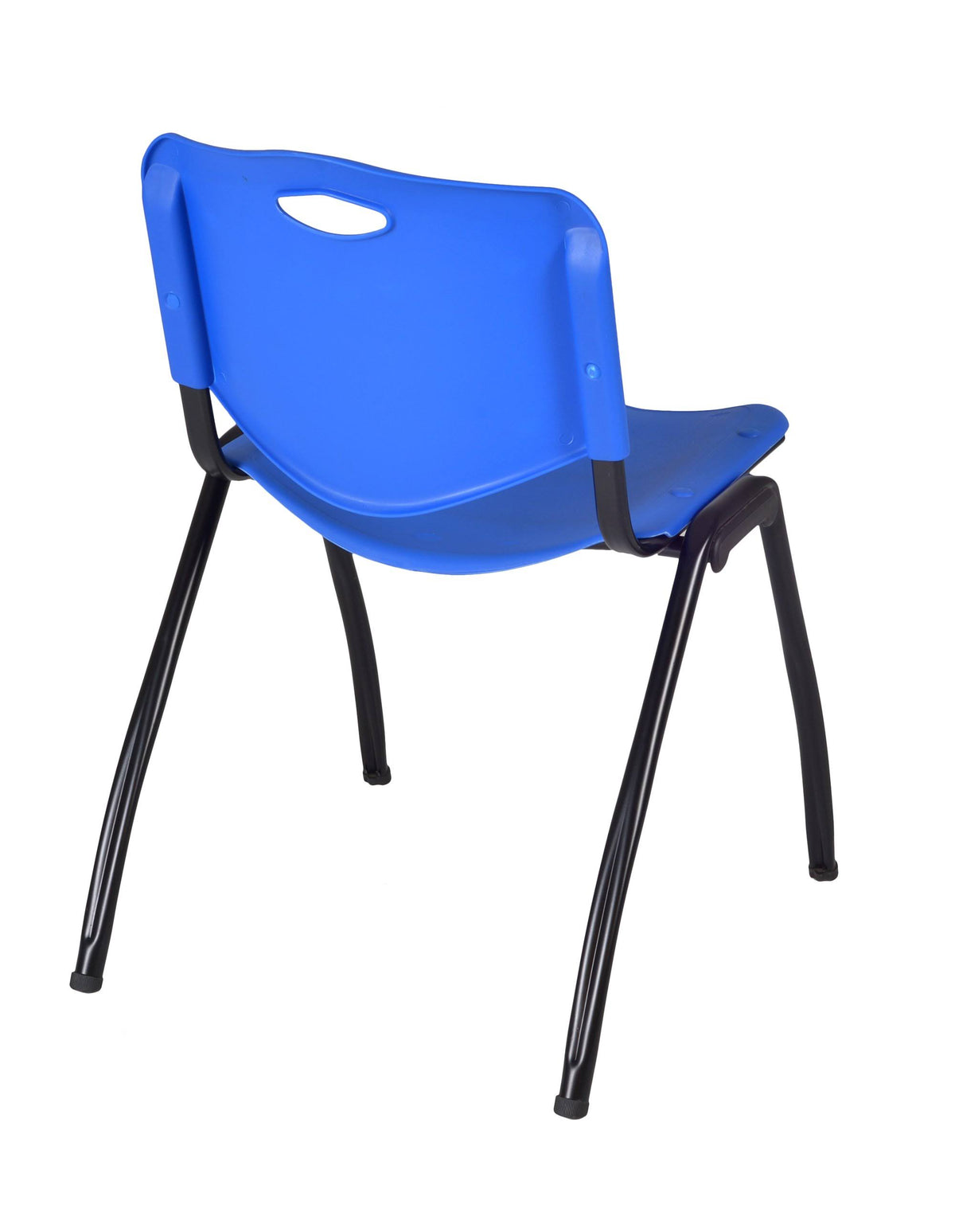 48x22 Square Breakroom Table with 4 Stack Chairs Blue Chrome Mahogany T835