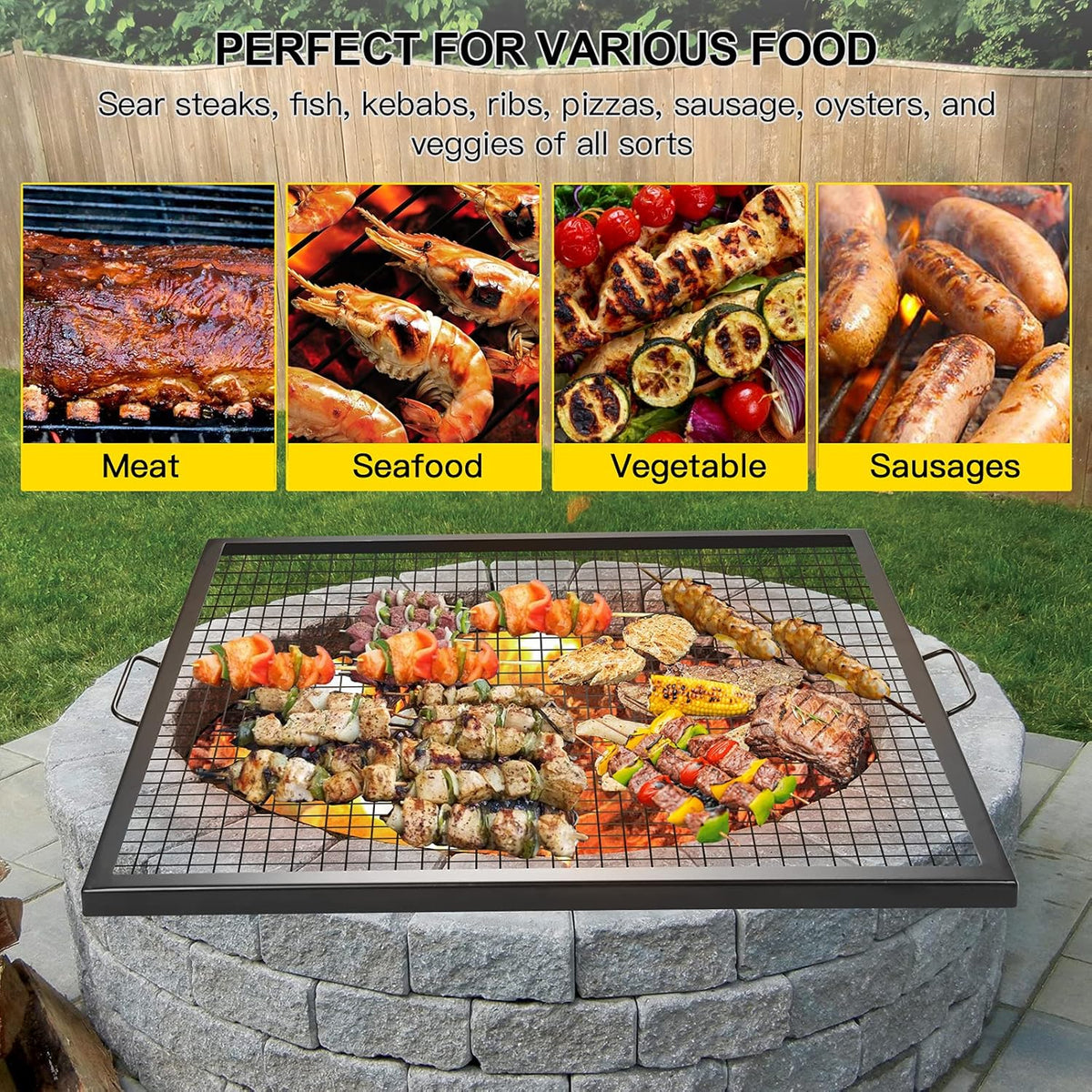 36×36inch Steel Campfire Grill Grate with Handles N1070