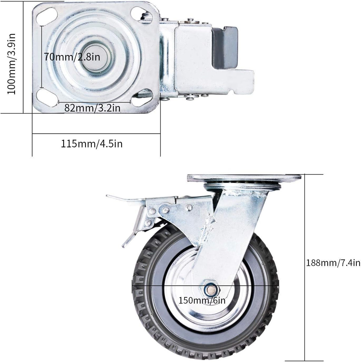 Heavy Duty Swivel Caster Wheels 4 Packs, 2 w/brake, 2 w/o M254599