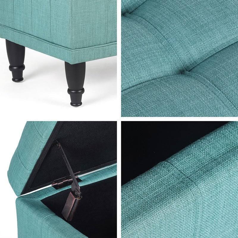 Tufted Light Teal Rectangular Storage Ottoman L794431