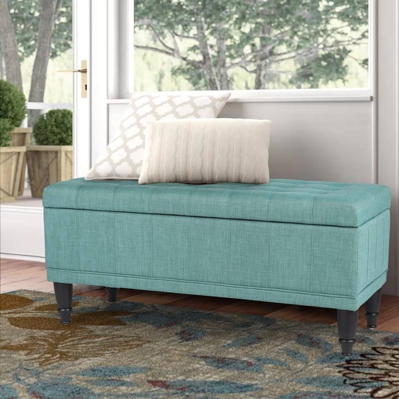 Tufted Light Teal Rectangular Storage Ottoman L794431
