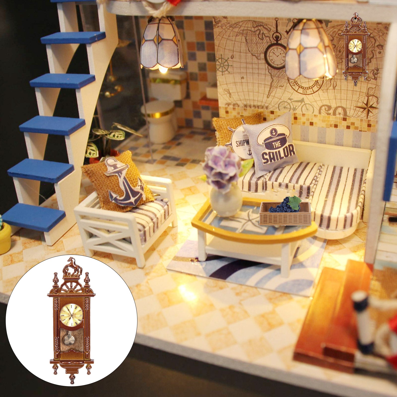Metal Dollhouse Hanging Clock Toy Doll Furniture S7873