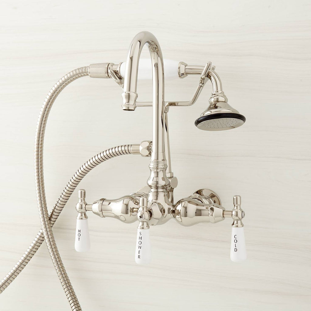 Polished Nickel Gooseneck Tub Faucet with Hand Shower and Wall Couplers Y2205