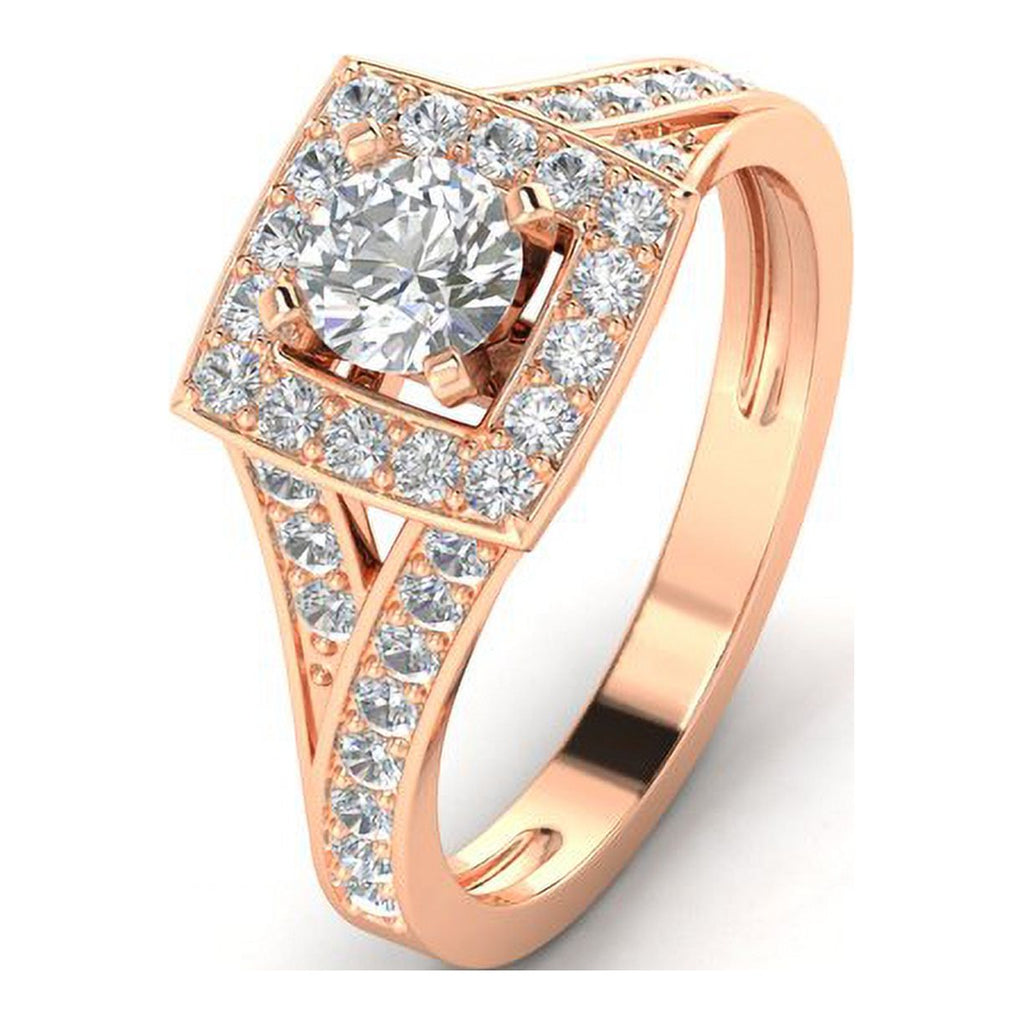 1Ct Round Cut Moissanite 10k Rose Gold Halo Ring N719227