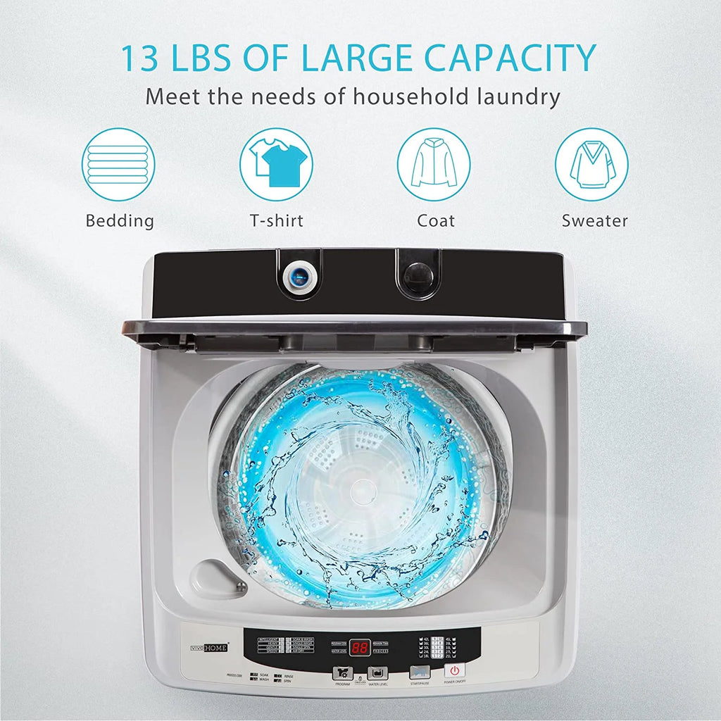 Full-Automatic Washing Machine with Built in Drain Pump Spin Dryer, 1.32cu.ft 13 lbs Capacity Q272018