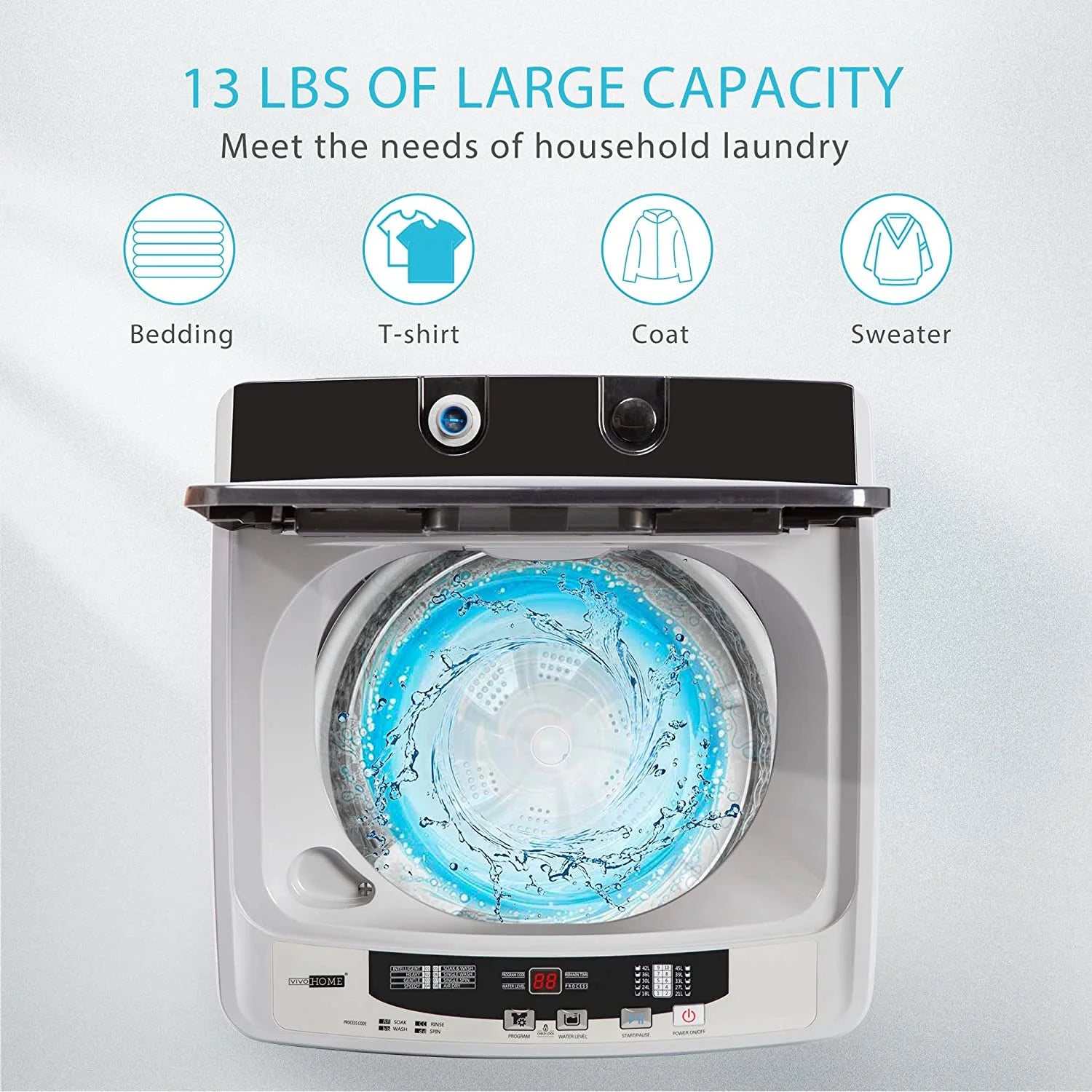 Full-Automatic Washing Machine with Built in Drain Pump Spin Dryer, 1.32cu.ft 13 lbs Capacity Q272018