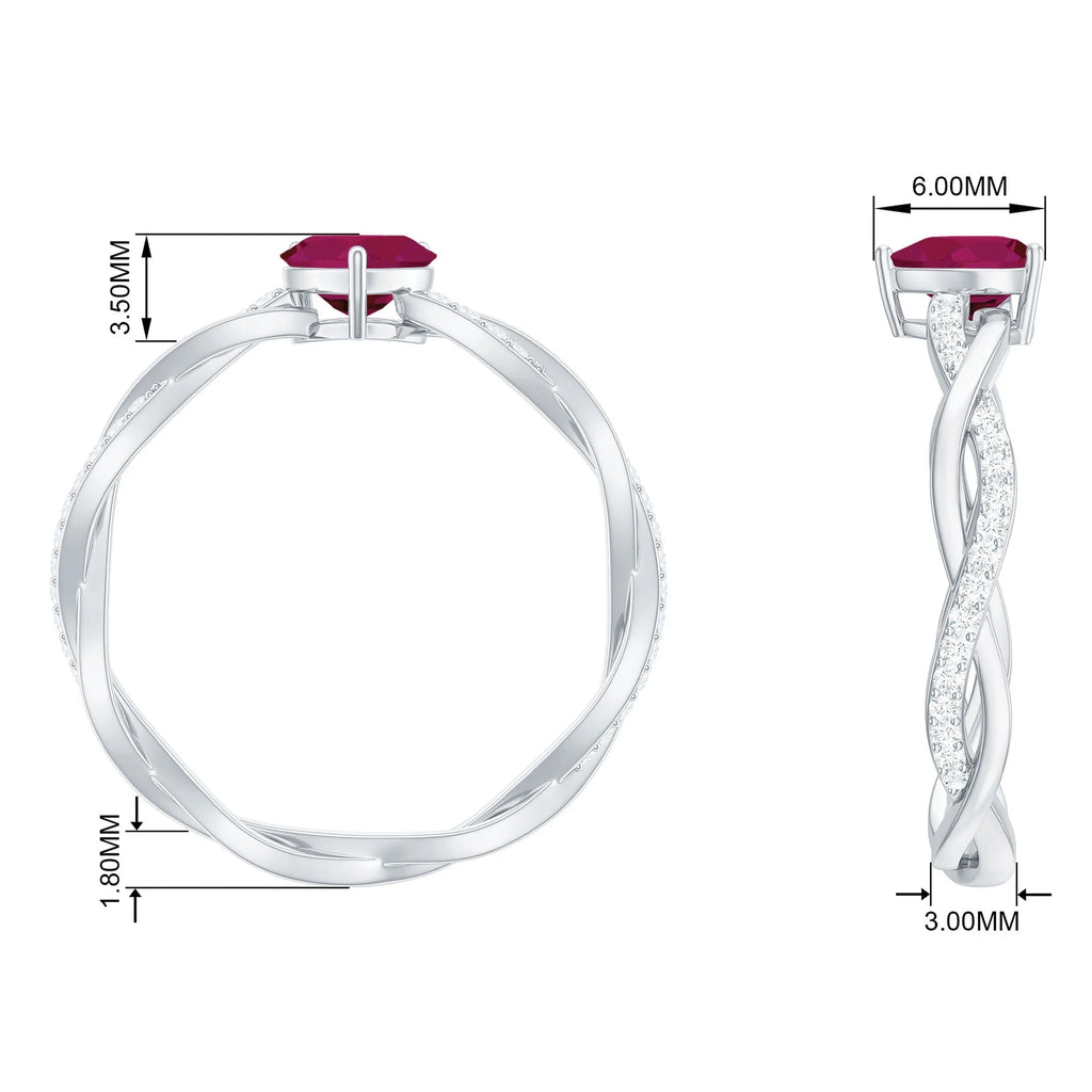 Heart Shape Ruby Solitaire Engagement Ring with Diamond, 925 Sterling Silver G964113