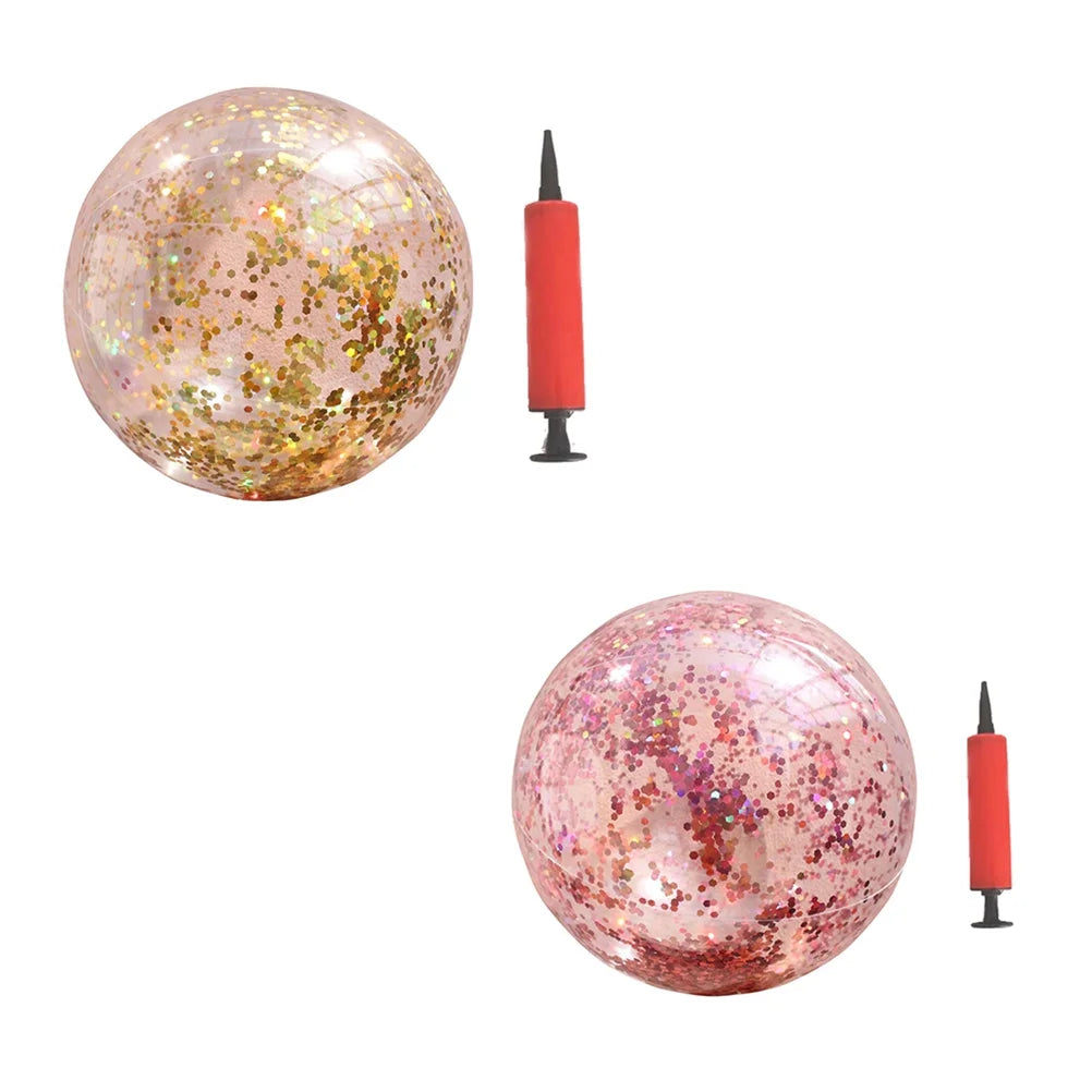 Glitter Sequin Beach Balls Round Transparent PVC Inflatable Ball Toys with Pumps H772