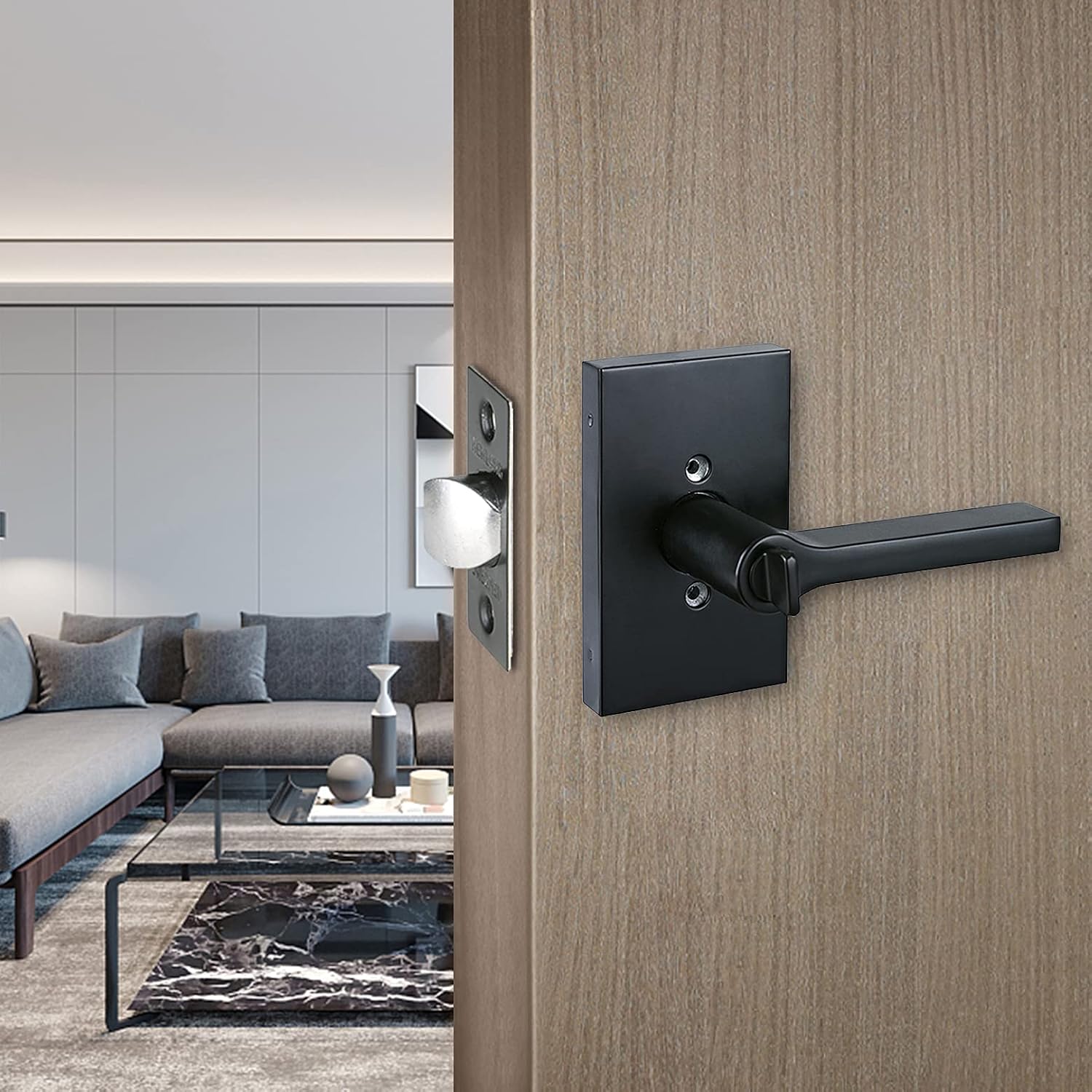 Matte Black Keyed Entry Door Handle Set J397