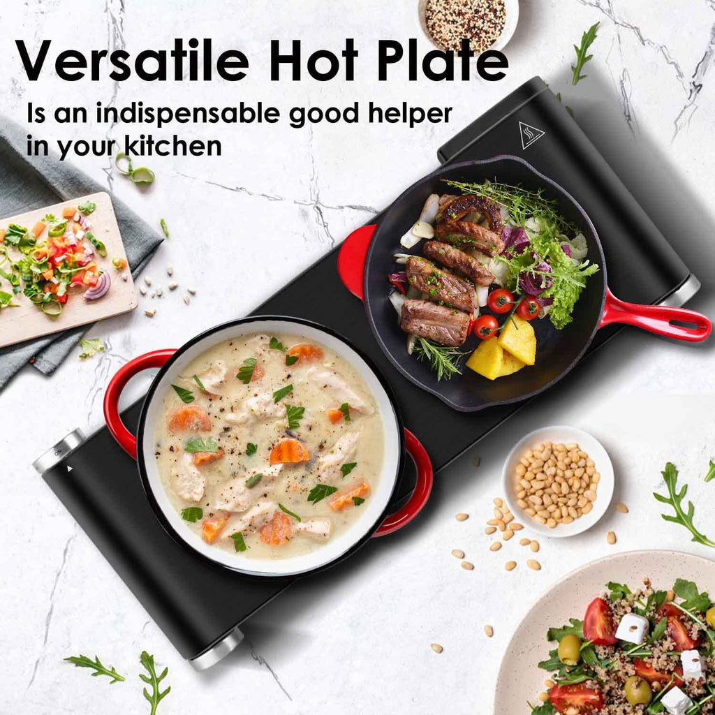 1800W Portable Electric Double Burner Cast Iron Cooktop with 7 Power Levels Q134