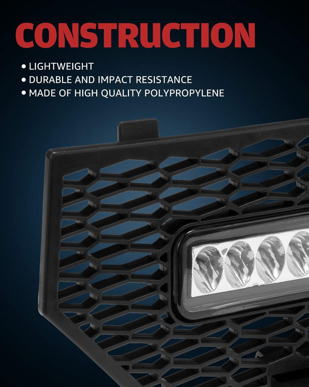 Black Front Mesh Grill with LED Light Bar, Pack of 2 Q854