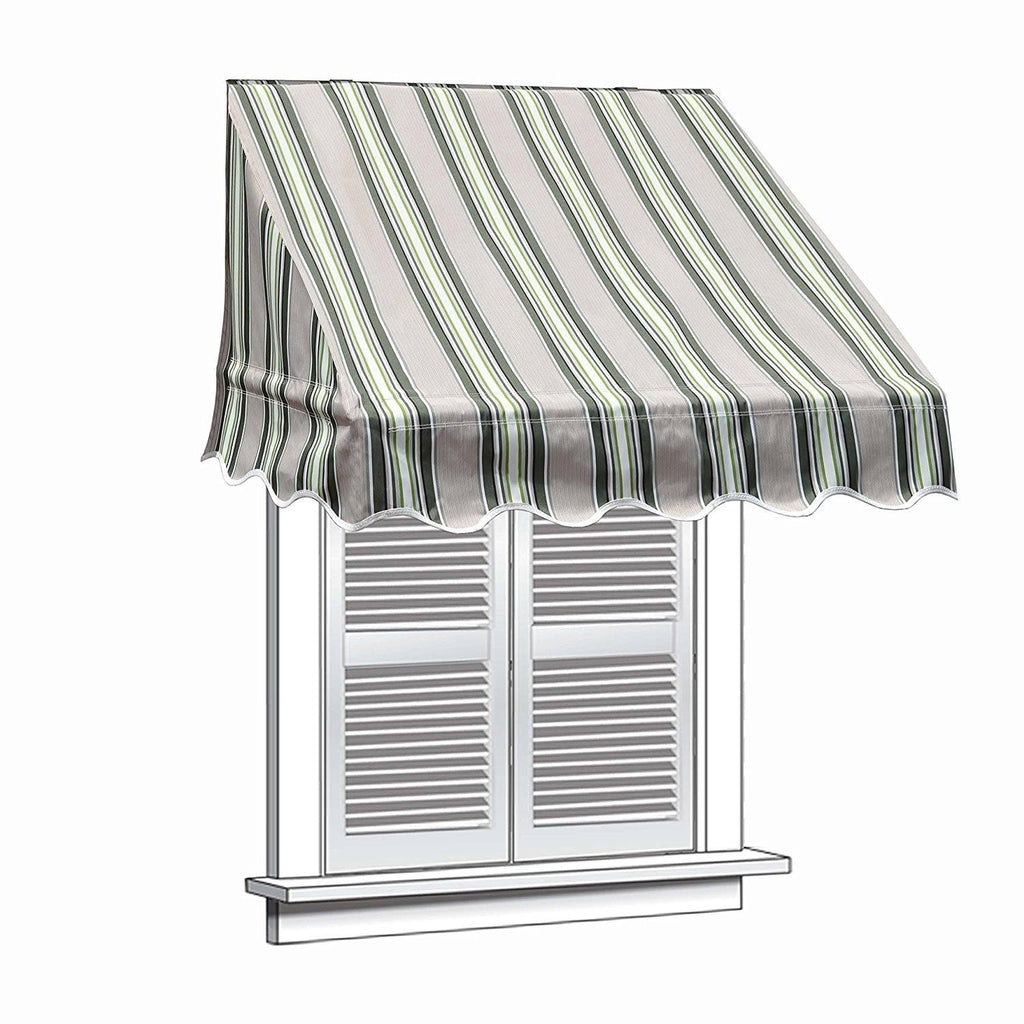 Green and White Stripes Window Awning Door Canopy J116533