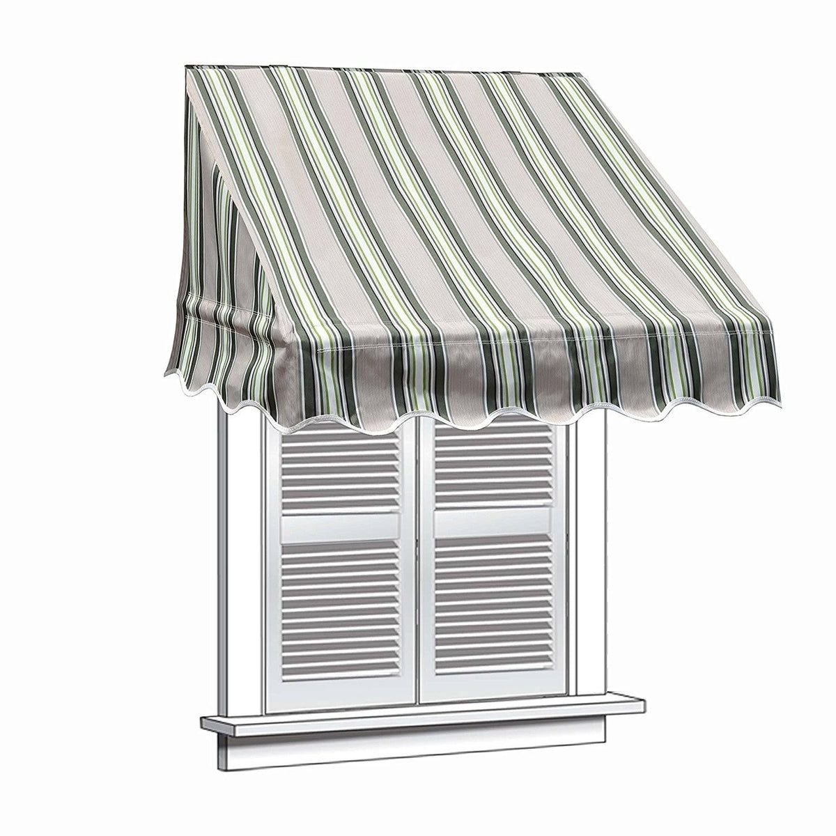 Green and White Stripes Window Awning Door Canopy J116533