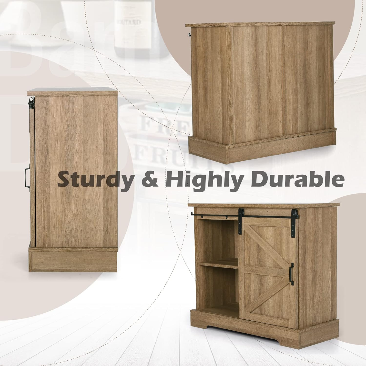 Farmhouse Coffee Bar Cabinet with Sliding Barn Door Sideboard Buffet Storage Cabinet S62643