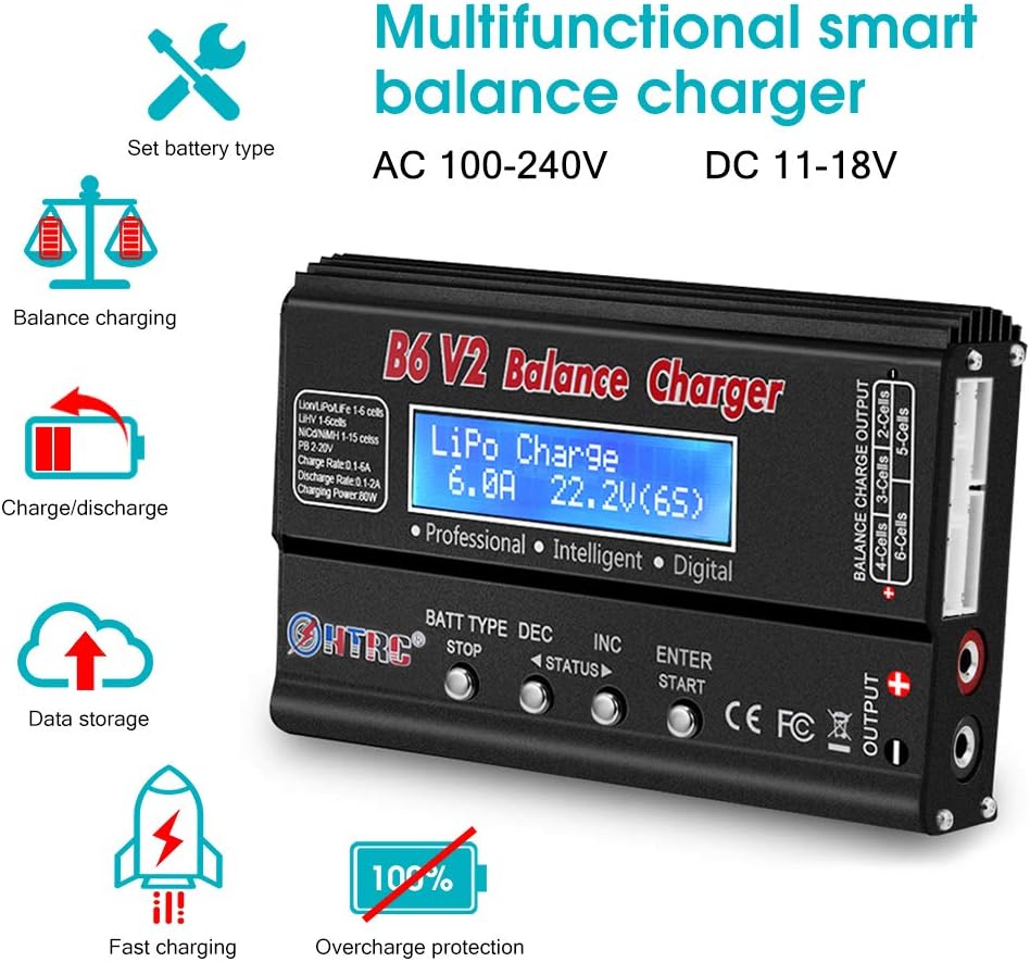 80W 6A 1S-6S Balance Charger for Li-ion Life NiCd NiMH LiHV PB Smart Battery, Deans Connectors, Pack of 2 E220