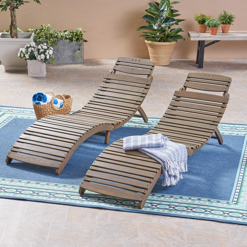Gray Acacia Wood Foldable Chaise Lounge Set of 2 S587