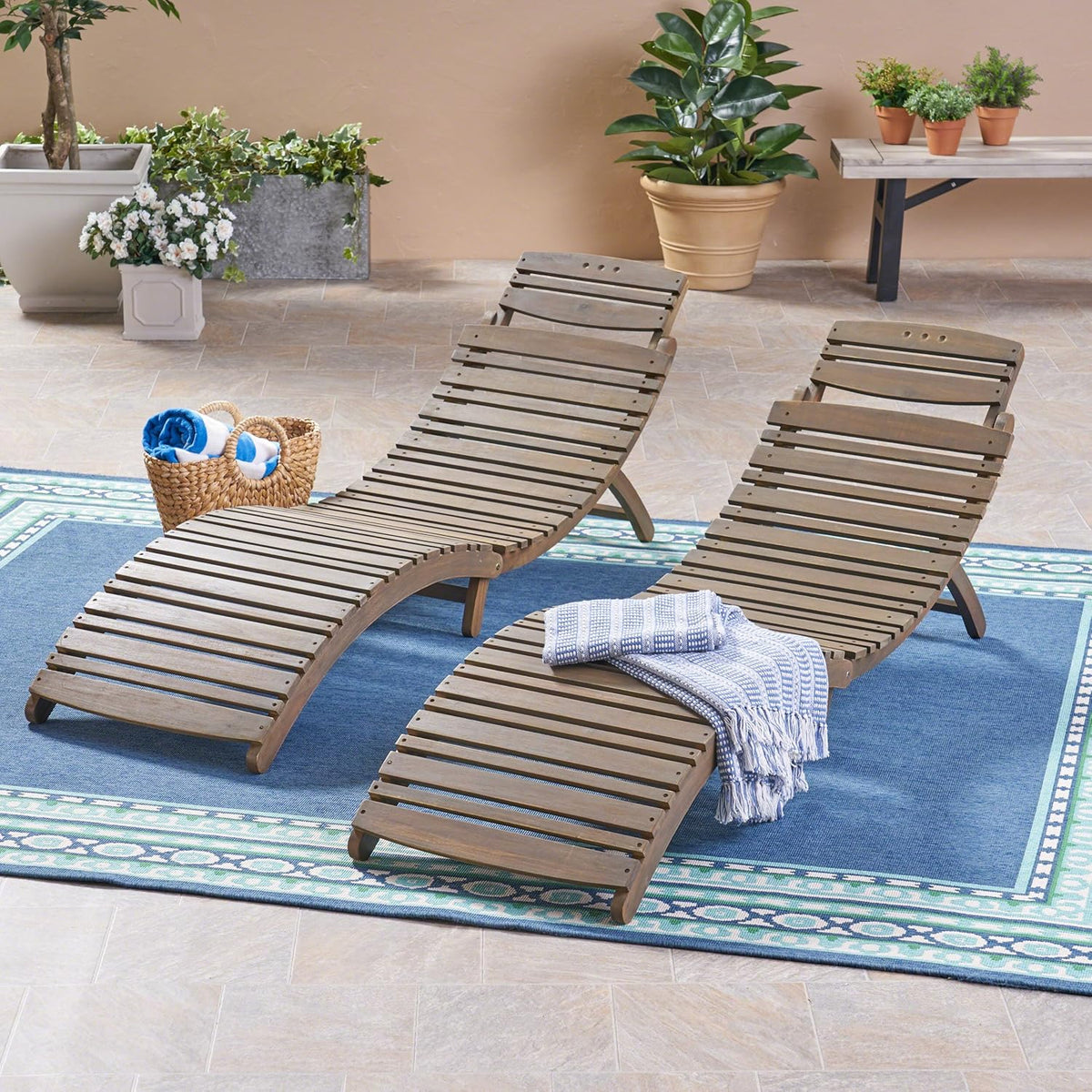 Gray Acacia Wood Foldable Chaise Lounge Set of 2 S587