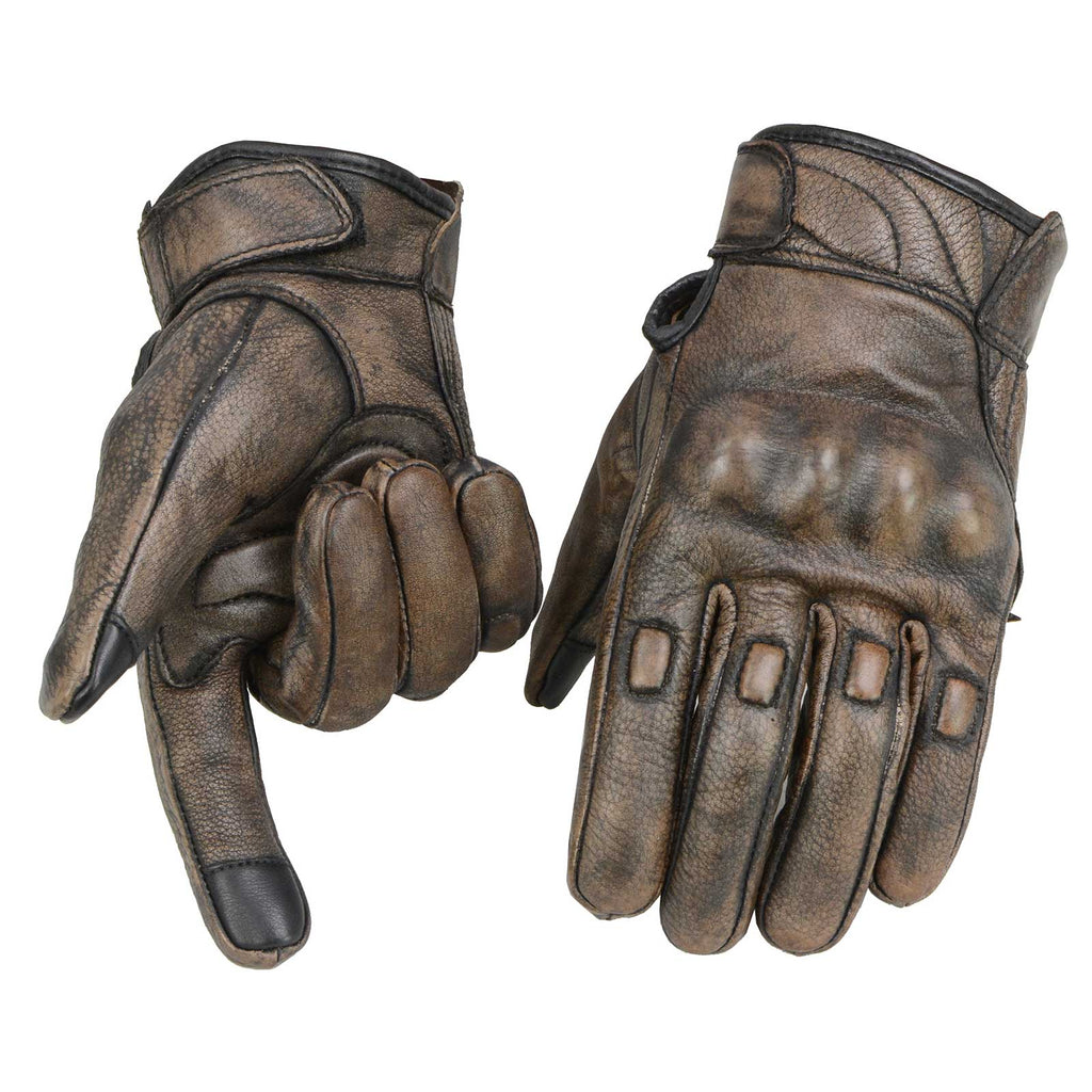 Brown Leather Motorcycle Gloves with Protective Knuckle X198