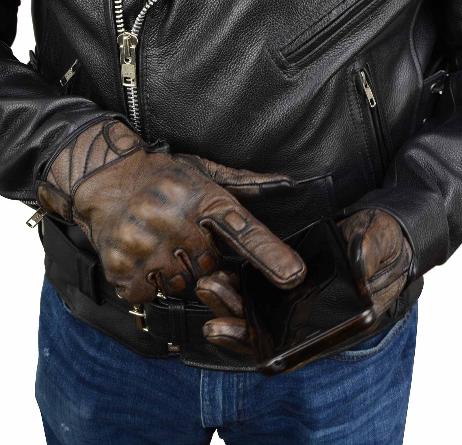Brown Leather Motorcycle Gloves with Protective Knuckle X198