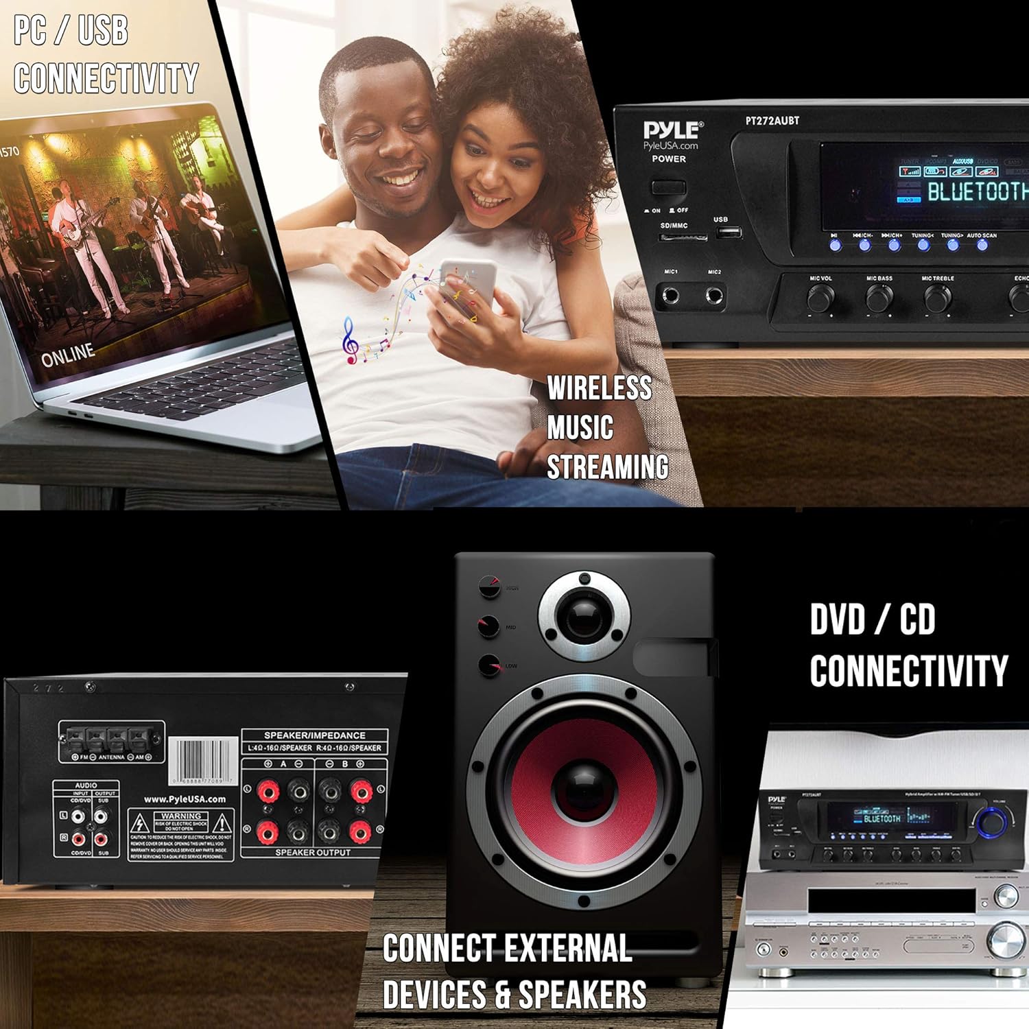 300W 4 Channel Bluetooth Home Theater Stereo Receiver B672