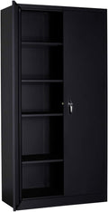 Black Metal Storage Cabinet with 4 Adjustable Shelves and 2 Locking Doors W597