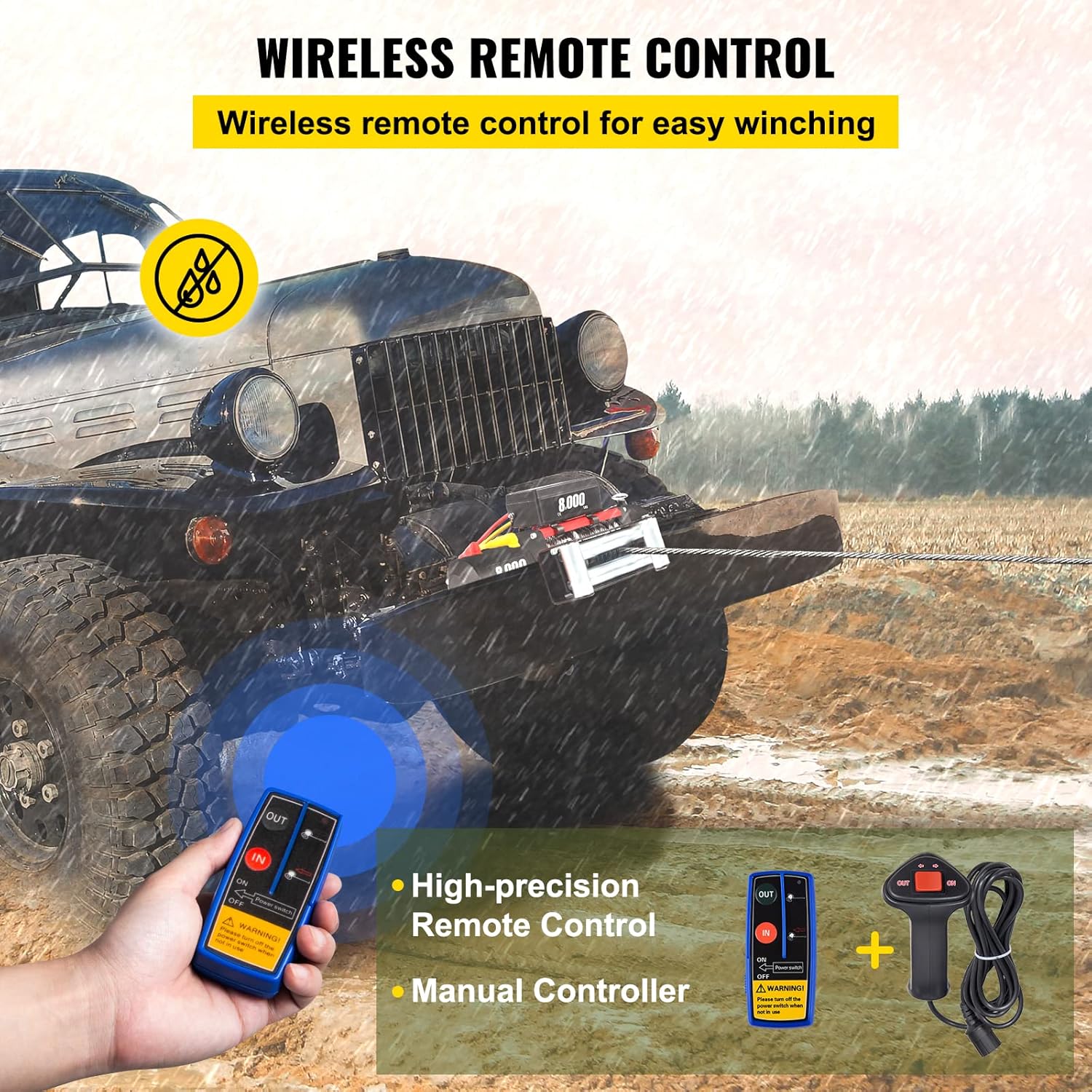 Electric Winch 8000lb Load Capacity 12V Steel Cable Wireless Remote Control S5006