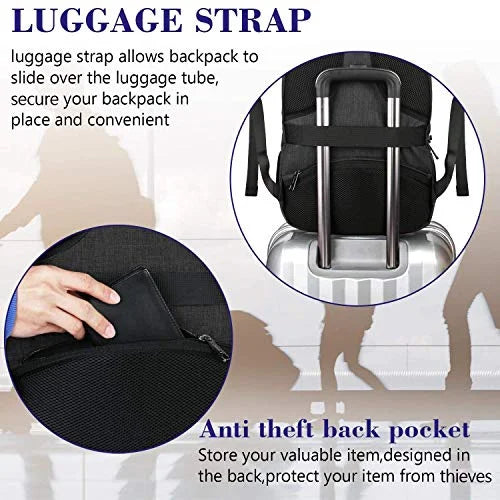 Extra Large Anti Theft USB Travel Laptop Backpack, Black F3366