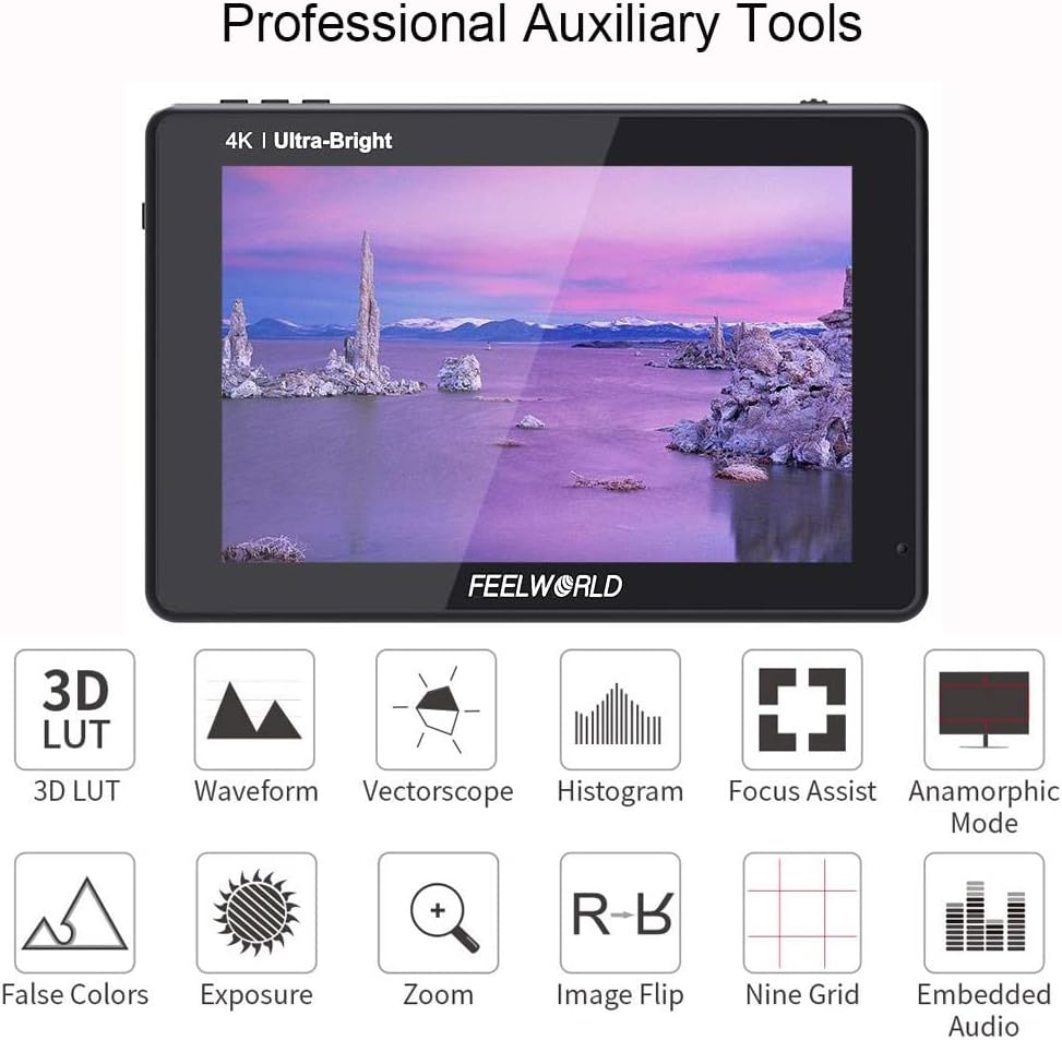 7 Inch 2200nits Touch Screen HDR Camera Field Monitor with F970 External Power and Install Kit Q334