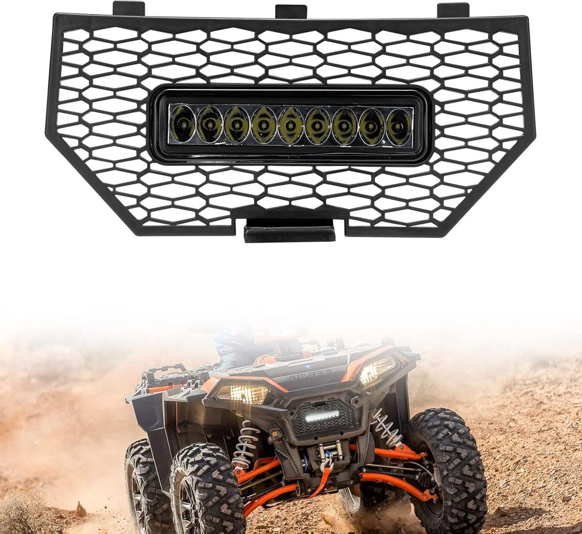 Black Front Mesh Grill with LED Light Bar, Pack of 2 Q854