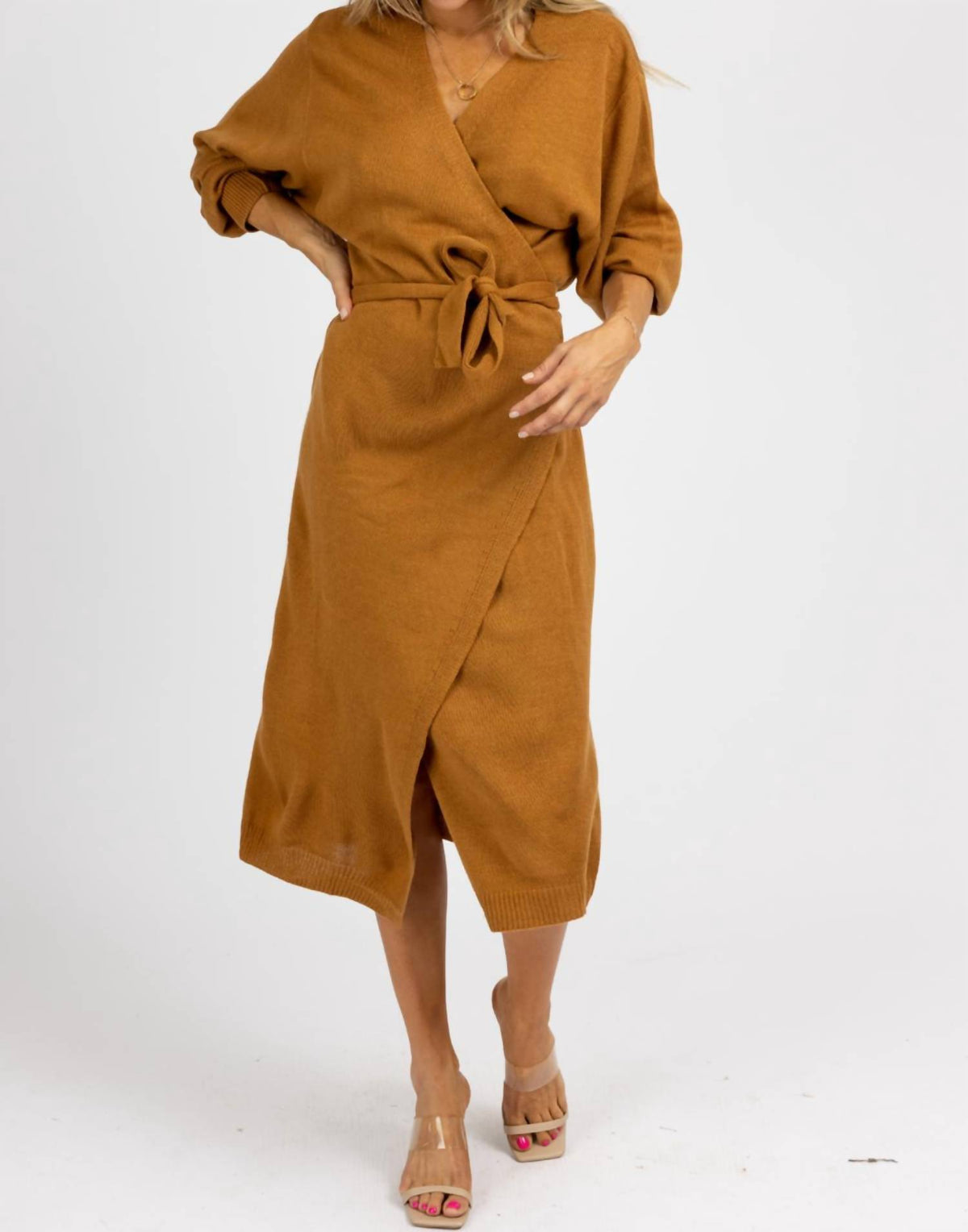 Knit Wrap Midi Dress R6592
