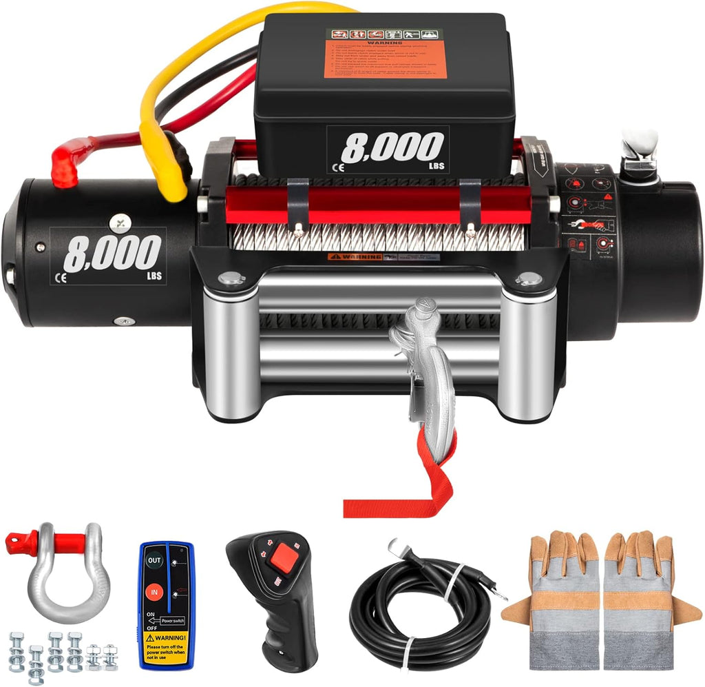 Electric Winch 8000lb Load Capacity 12V Steel Cable Wireless Remote Control S5006