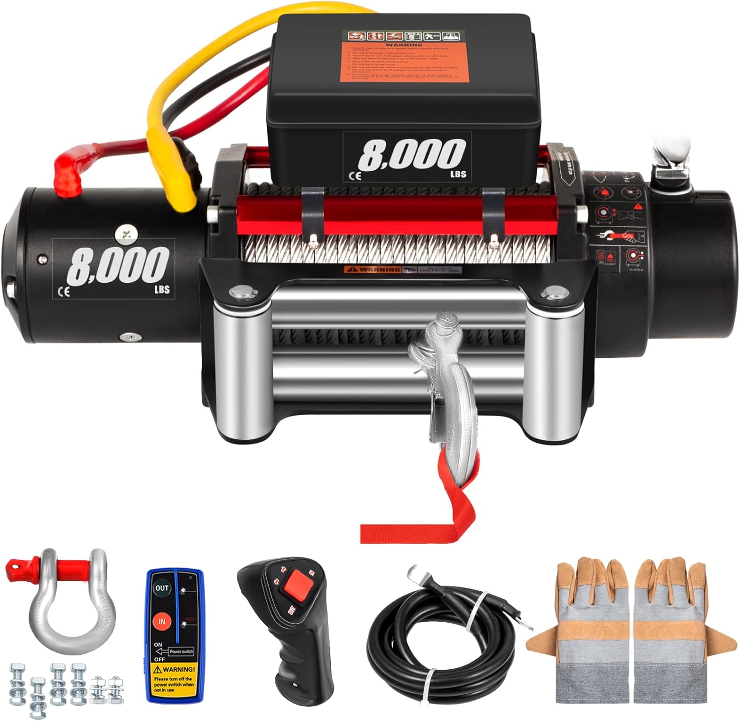 Electric Winch 8000lb Load Capacity 12V Steel Cable Wireless Remote Control S5006