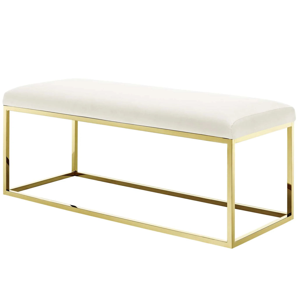 Gold Ivory Velvet Accent Chair Bench F85148