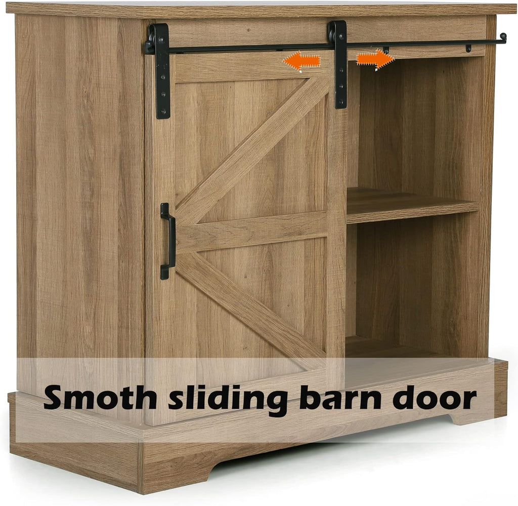 Farmhouse Coffee Bar Cabinet with Sliding Barn Door Sideboard Buffet Storage Cabinet S62643