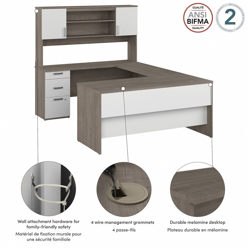 Silver Maple/Pure White U-Shaped Computer Desk With Hutch M3992