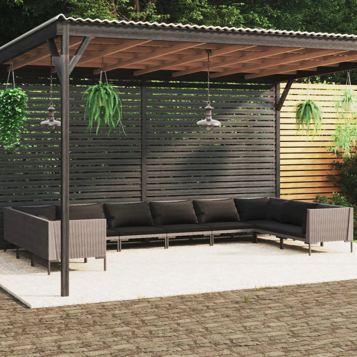 10 Piece Patio Set with Cushions Poly Rattan Dark Gray H505