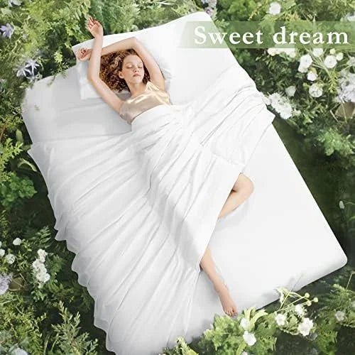 King Size 4 Piece Cotton Sheets Set, White Z35334