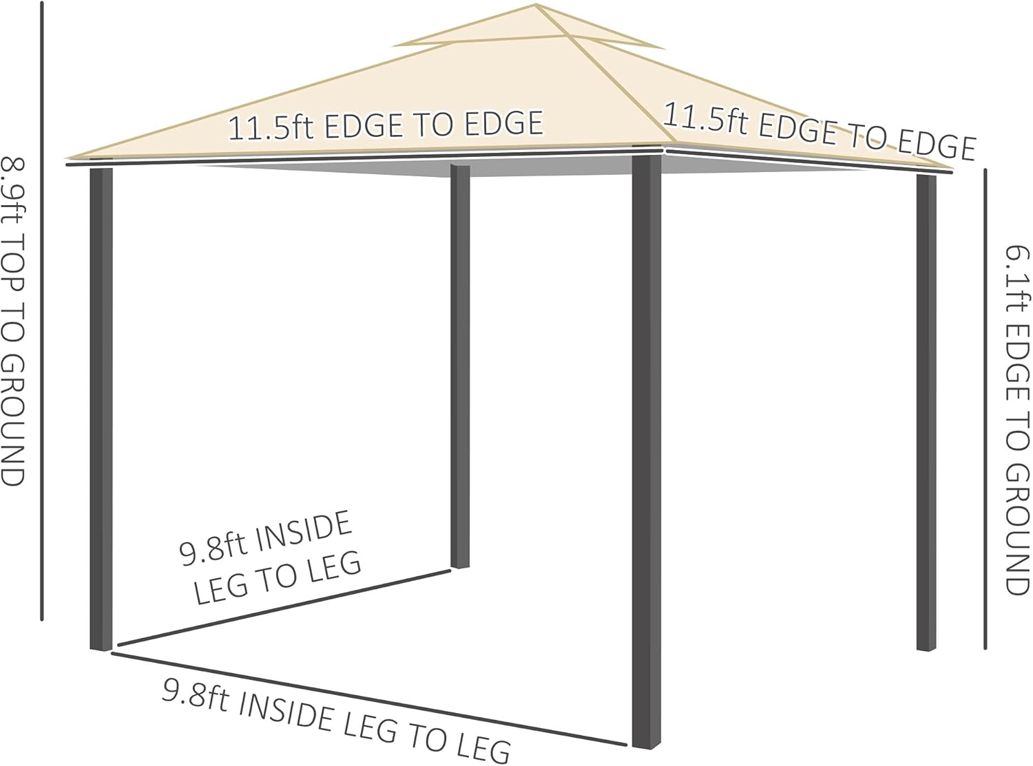Beige 12' x 12' Steel Frame Canopy Tent with Double-Tier Roof L308975