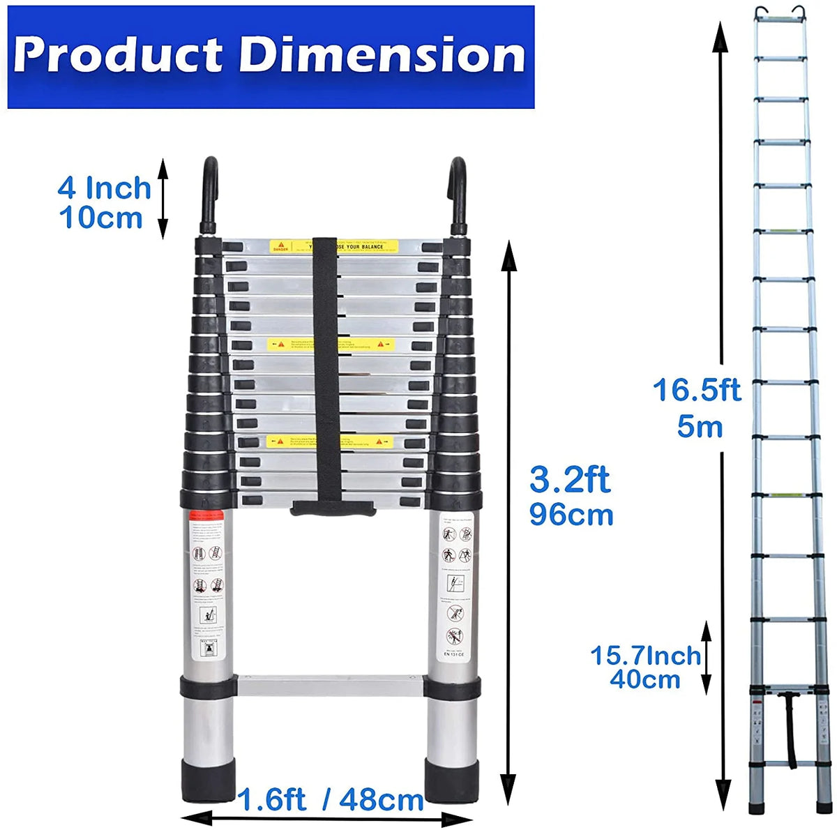 Aluminium Extension Telescopic Ladder with Stand-Off Hook Kit M1373