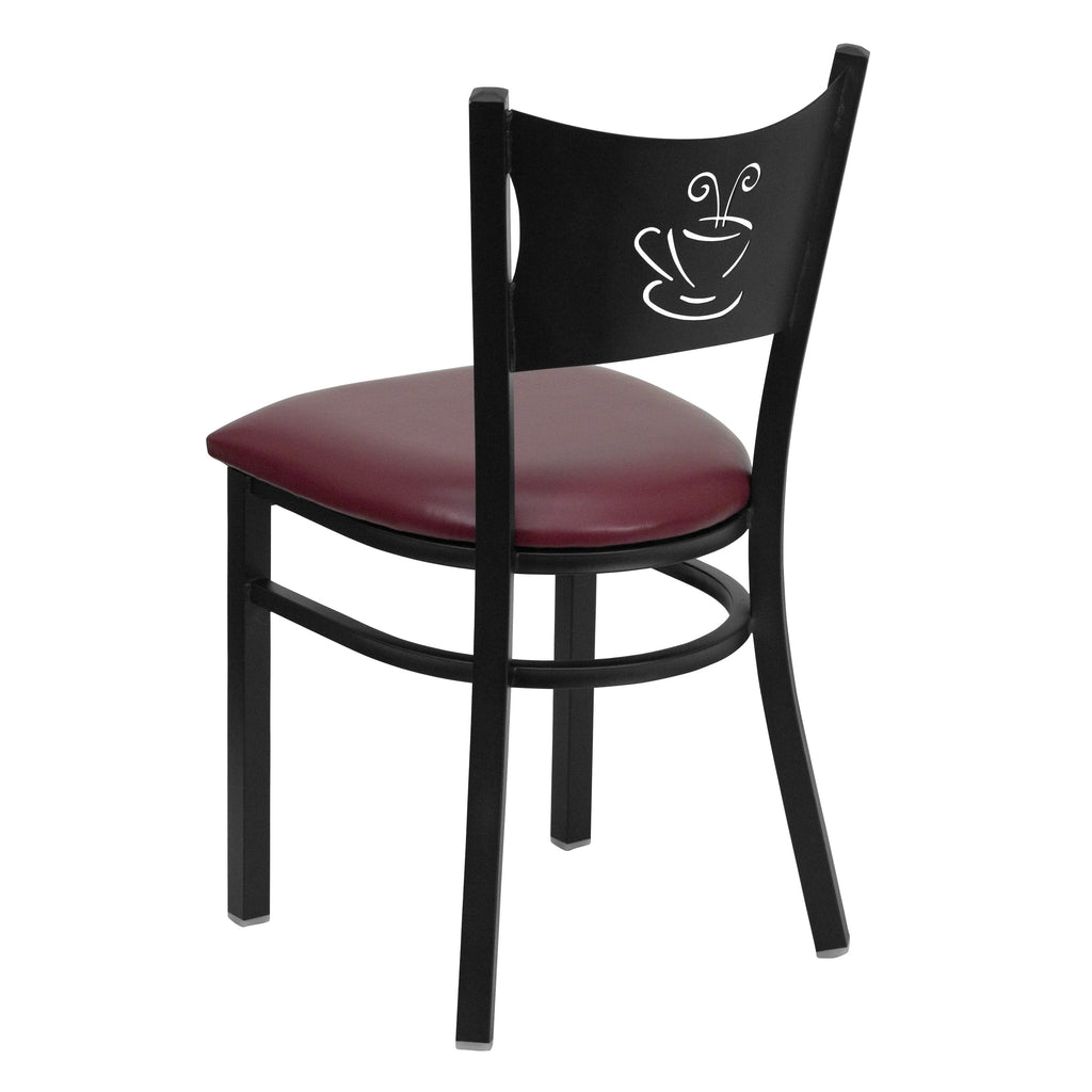 Burgundy Vinyl Seat Black Metal Frame Restaurant Chair Y273
