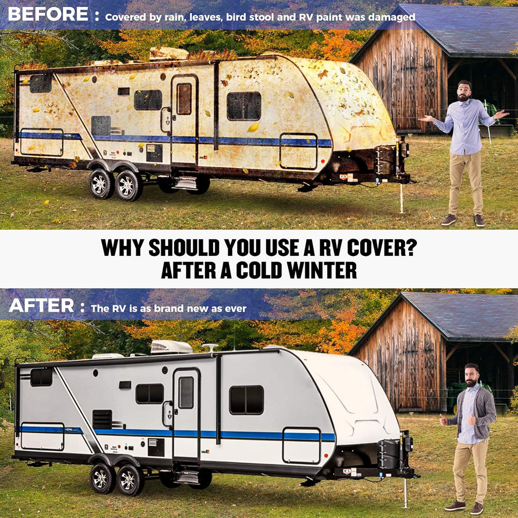Gray Windproof Travel Trailer RV Snow Cover with Jack Cover & Patch Kit C73302
