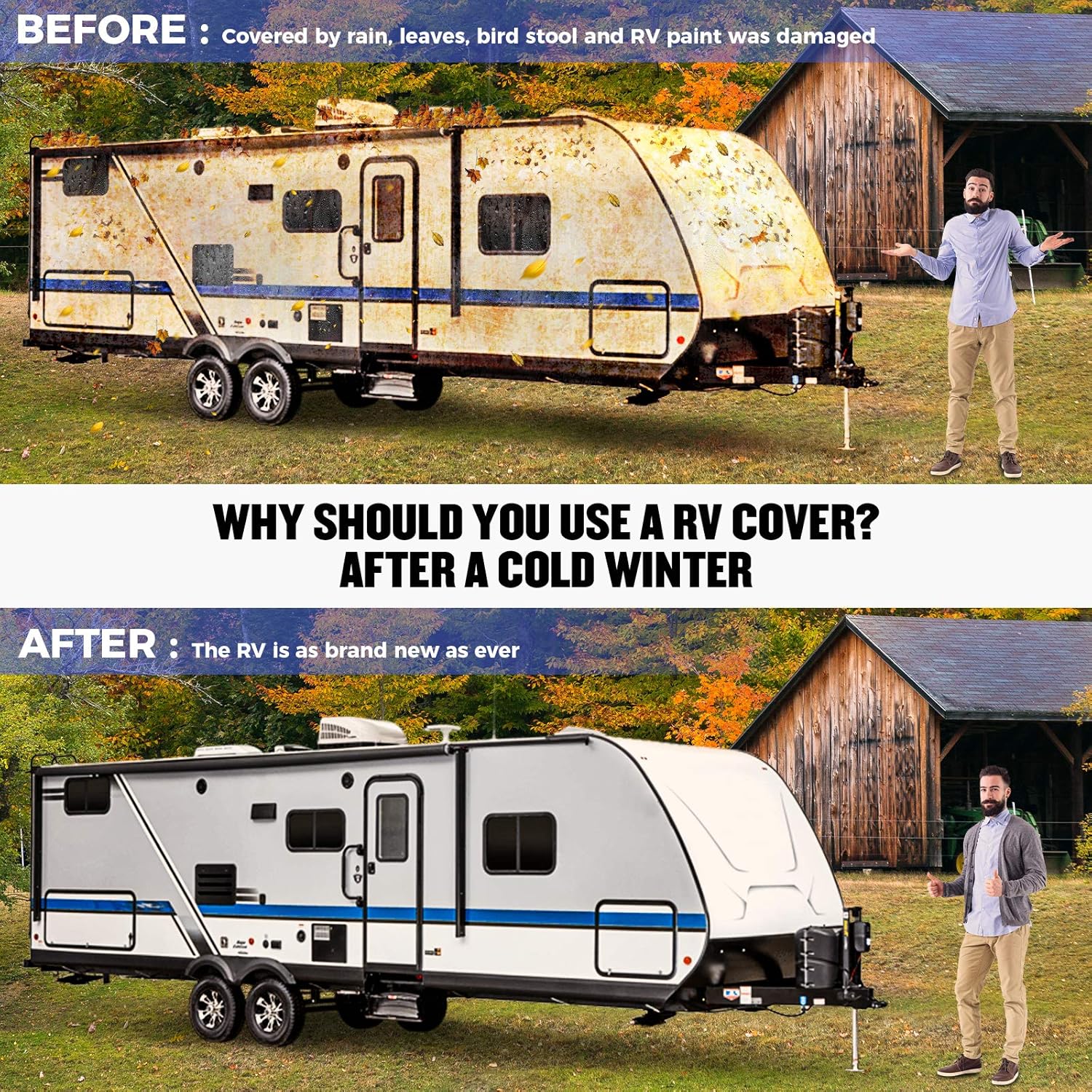 Gray Windproof Travel Trailer RV Snow Cover with Jack Cover & Patch Kit C73302
