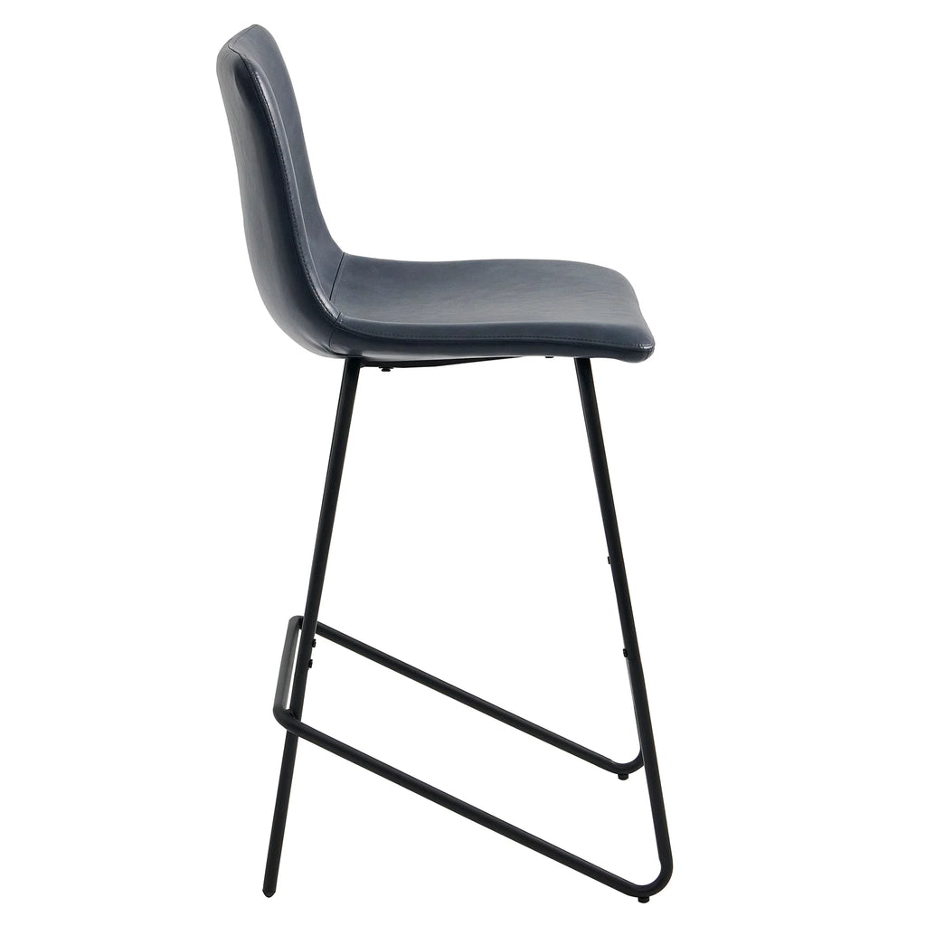 Navy Blue Faux Leather Counter Height Bar Stools, Set of 2 N6175