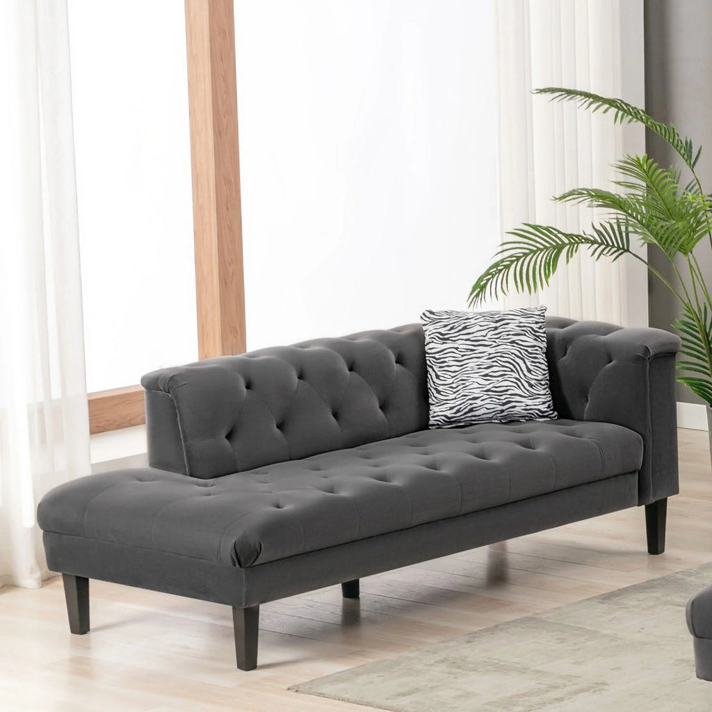 Dark Gray Velvet Tufted Chaise With 1 Accent Pillow G809