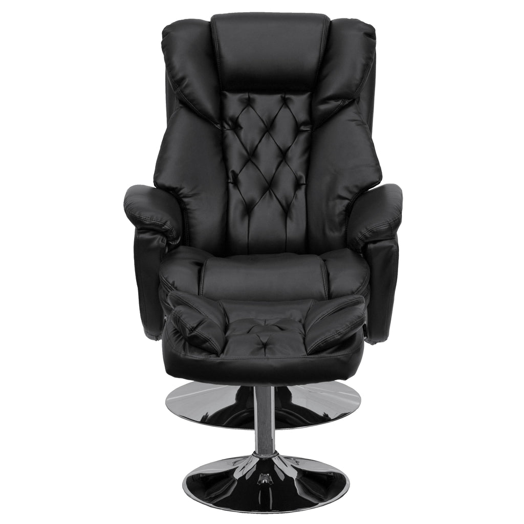 Black Leather Recliner and Ottoman Set V967481