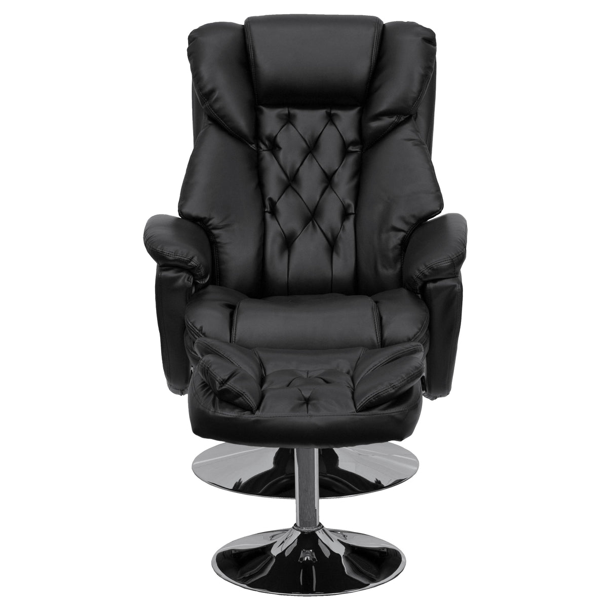 Black Leather Recliner and Ottoman Set V967481