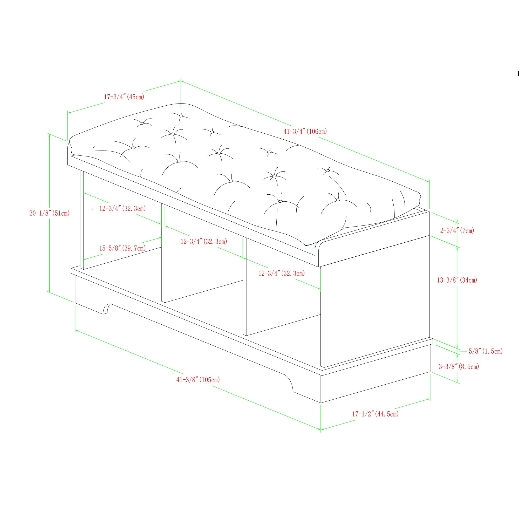 Grey Wash Tufted Storage Bench L8963