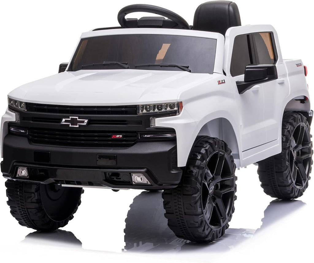 White 12V Licensed Chevrolet Silverado Trail Boss LT Kids Ride On Truck with Remote Control C5207