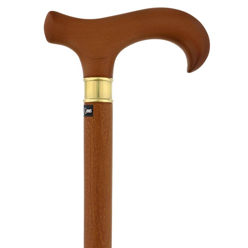 Brown Derby Walking Cane with Beechwood Shaft and Brass Collar Q55465