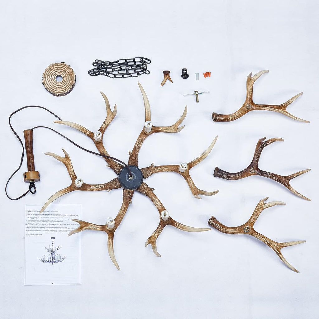 Antler Chandelier 6 Light Large Faux Resin Brown T7469
